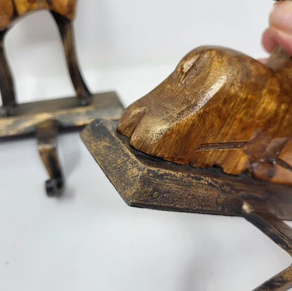 2 Pier I Rustic Brown Reindeer Iron Wood Stocker Holder Display Mantle Decor